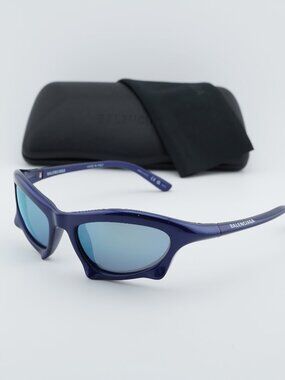 Balenciaga BB0229S 006 Unisex Oval Sunglasses - Blue / Blue Mirror